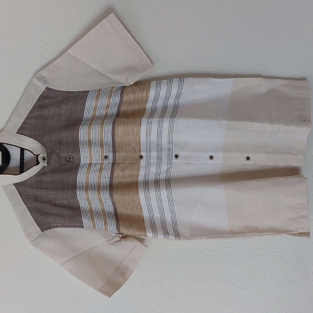 MOC beige and brown stripes button down shirt size Medium, new without tag